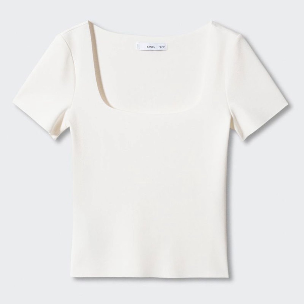 MANGO Women's White Square Neck Top